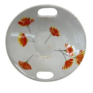 Vintage Simone Studio Pottery Orange Handled Bowl Signed 8" x 9"